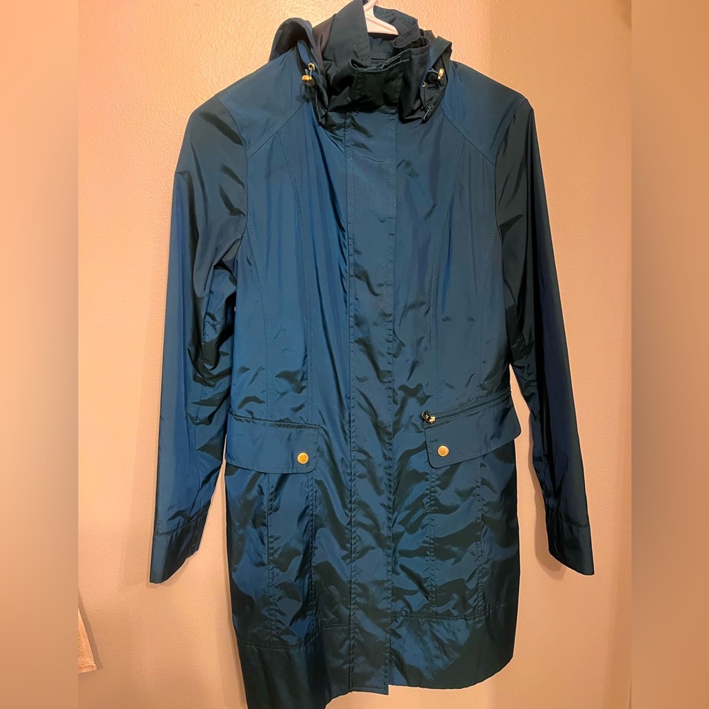 Cole Haan teal green - signature collection - packable hooded raincoat - size XS